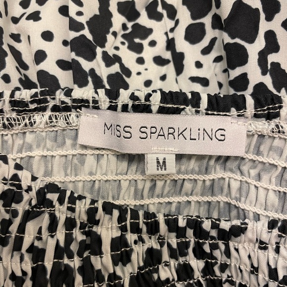 Romantic black & white animal print smocked long sleeve flowy tiered minidress - Picture 10 of 12